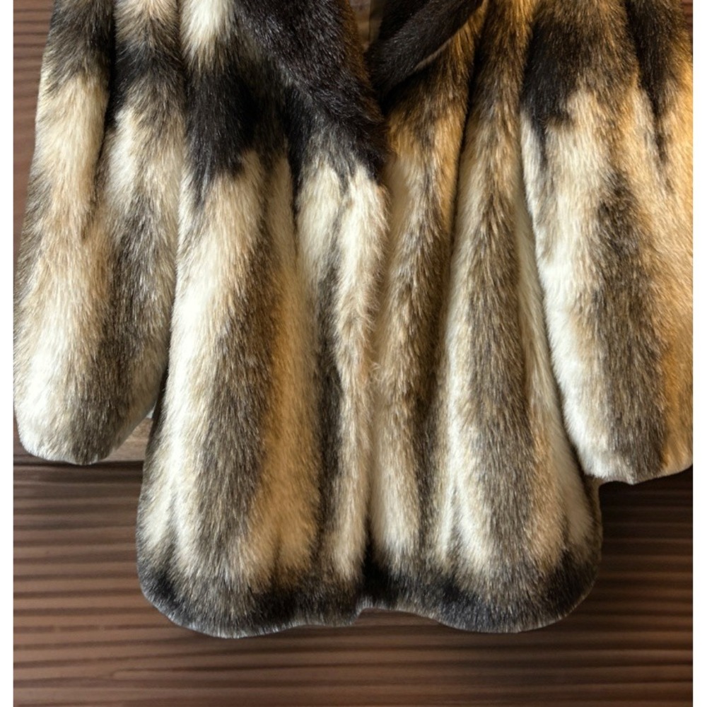 Olympia Limited Inc Faux Fur Coat Jacket Large USA Beige Brown Black Vintage‎ - Picture 2 of 8